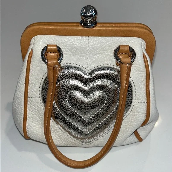 Like New Brighton Mini Heart Leather Kisslock Crossbody Purse (white and pink) - Picture 15 of 16